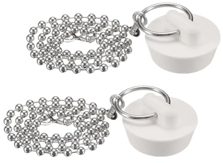uxcell 2Pcs Rubber Drain Stopper with Chain and Hanging Ring, Bathtub Drain Plug Fits 1 Inch, Rubber Sink Stopper Drain Plug for Bathtub, Kitchen and Bathroom, White