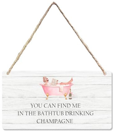 CGBHW Pink Coquette Champagne Bathroom Wooden Sign, Funny Humor Woman in Bathtub Champagne Hanging Sign Wall Decor, Funky Bathroom Toilet Bar Home Door Decor 12 x 6 Inch