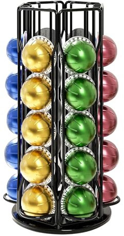 Xfanscafe Coffee Capsules Holder for 30 Nespresso Vertuo Pods, Coffee Pod Holder for Vertuoline Pods, Rotating Design, Coffe Storage Rack for 30 Pcs Pods,Black