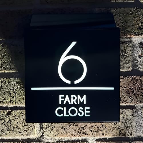 Personalised 45 LEDs Illuminate Modern Square Solar House Sign Plate, Customised Door Address Line Name Number Plaques for Gate Wall Porch Light with Address Display UV Stable Weather-proof | 18×18cm