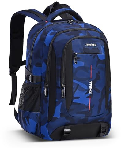 Tanou Schulrucksack Jungen Rucksack Teenager, Camouflage-Schultasche für Jungen mit Großer Kapazität, Modischer Ranzen Tagesrucksack für Schule und Reisen, Blau