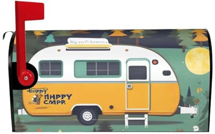 Happy Bus Camper Personalisierte Bedruckte Postbox Magnetische Schutzabdeckung mit Kunstdruck Outdoor Mailbox Decor