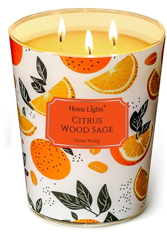 Home Lights Duftkerzen im glas groß 960g Soja Kerzen 3-Wick, Rauchfrei, 130h vollverbrannte Duftkerze Zitrusholz Salbei
