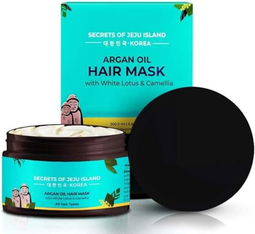 VK Korea.n Argan Oil Hair Mask For Dry & Frizzy Hair With White Lotus And Camellia | Hair Mask For Smoothening Hair, Deep Conditioning And Hair Fall Control | For Men & Women | 200Ml, 1 Count