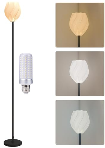 HOMCOM Flower Floor Lamp for Living Room, 3D Printed Modern Standing Lamp with Rose Shade, 3 Colour Temperature & Foot Switch, Minimalist Tall Pole Lampshade for Bedroom, Office, White