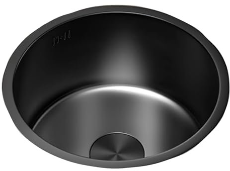 JTPMYFT Fregadero de Cocina Redondo Negro de 11.8 Pulgadas, Fregadero de Barra de Acero Inoxidable de un Seno, Fregadero pequeño con desagüe, Apto for Cocina y balcón.(32cm(12.6inch))