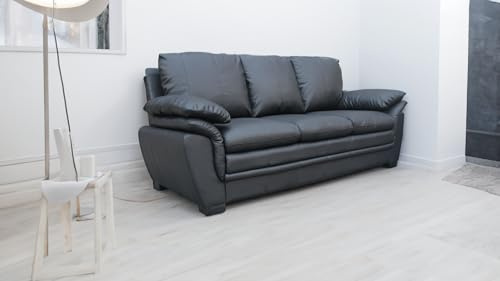 UK Leisure World LAZY BOY BLACK SOFA SUITES SETTEE 3 THREE SEATER ARMCHAIR FAUX LEATHER (Three seater)