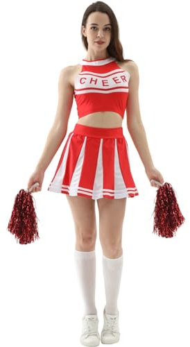 Cheerleader Kostüm Damen - Faschingskostüme Sexy Football Cheerleading Faschingskostüm Karneval Kostüme mit Pompons Chearleader Gruppenkostüm Cheerleaderkostüm Karnevalskostüm