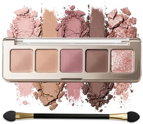 Erinde 5 Farben Lidschatten Palette, Matte und Schimmernde Highlighter Eyeshadow, Hochpigmentierte Makeup Palette, 16 Stunden Langanhaltendes, Feine Pudertextur, Leicht Verblendbar, Mit Pinsel, #02