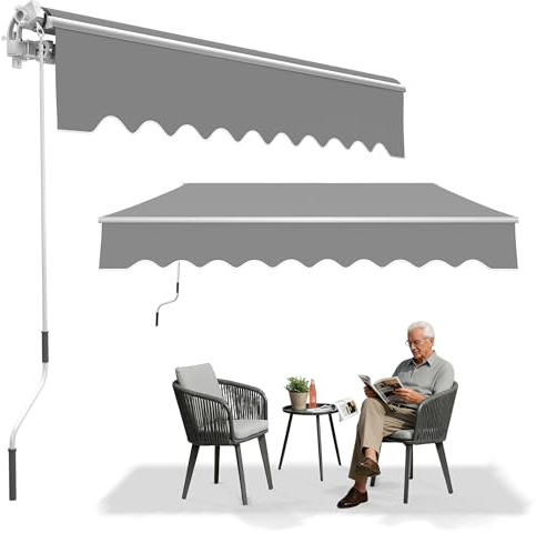 YRHome Gelenkarmmarkise Aluminium Markise Einziehbare Markise 300 x 250 cm Gelenkmarkise mit Handkurbel Terrassenmarkise Klemmmarkise Sonnenmarkise Balkonmarkise Sonnenschutz Hellgrau