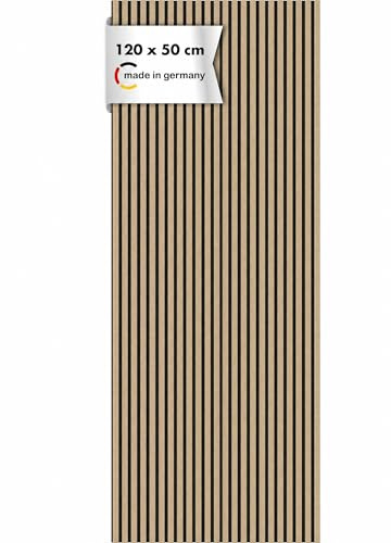 Momento Akustikpaneele Holz 120x50 cm - Made in Germany - Eiche Natur - Wandverkleidung Innen Wandpaneele Holzoptik - 3D Lamellenwand Paneele - Akustik Holzpaneele Wand Holzverkleidung Panel