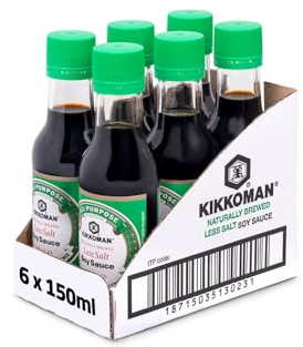 Kikkoman Salsa de SOJA con Menos Sal, para Dietas Bajas en Sal, Pack 6 x 150 ml