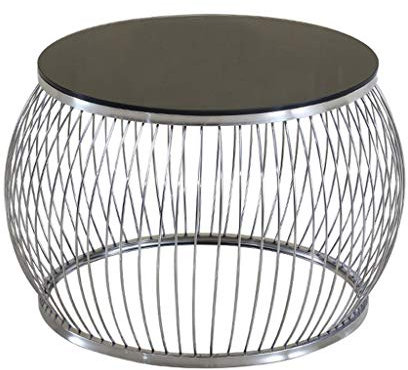 WXiaJ-Kaffetisch Edelstahl Runde Couchtisch Glas Tischplatte Moderne Minimalistische Wohnzimmer Schlafzimmer Möbel Silber