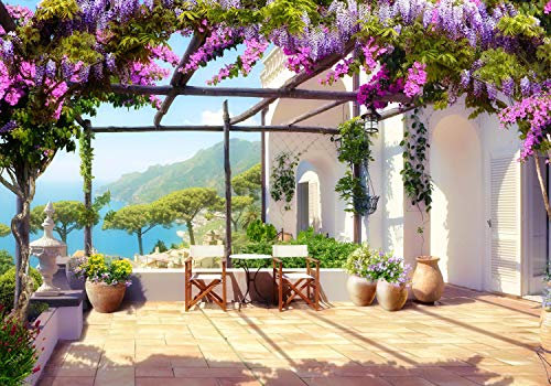 wandmotiv24 Fototapete Pergola Sonnenterrasse, L 300 x 210 cm - 6 Teile, Wanddeko, Wandbild, Wandtapete, Villa, Finca, Mediterran M1083