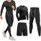 Niksa Sportbekleidung Herren Fitness Bekleidung Trainingsanzug 3pcs Set Fit elastische Sportwear Fitness Kompressionsshirt Langarmshirt Sporthose Leggings (Größe L Bust =94, Long Sleeve(163515)*D)