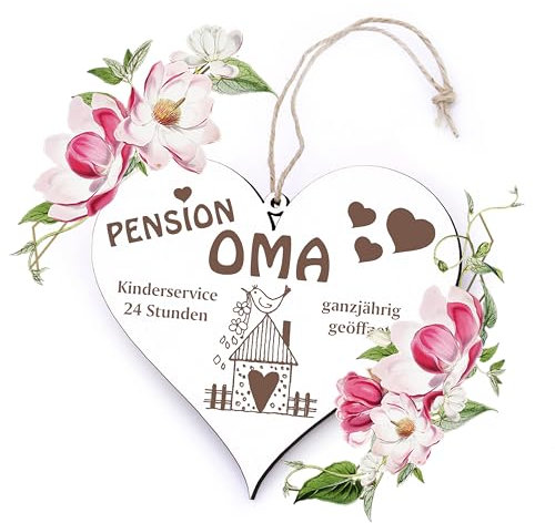 Dekolando Geschenk Pension Oma, ganzjährig geöffnet Herz - 12cm x 13cm - Geschenke Großeltern Omas Opas Grosseltern