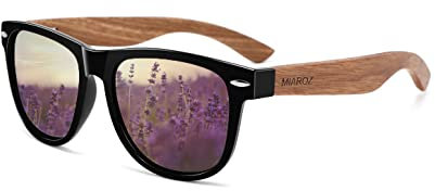 MIAROZ Damen Herren Sonnenbrille Polarisiert: Holzrahmen Anti-Blendung UV400 Schutz – Ideal für Paare Reisen Geschenk Outdoor Autofahren (hell violett)