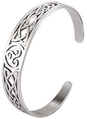 TEAMER Noeud Celtique en Acier Inoxydable Bracelet Manchette en Argent Évider Symbole Vintage Amulette Nordique Odin Bijoux pour Femmes Hommes(Triskele)