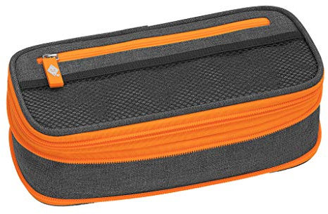 WEDO 24244066 Schlamperbox NEON Stretch, vergrößerbar, mehrere Fächer, Stiftschlaufen, inkl. Stundenplan, grau neon-orange
