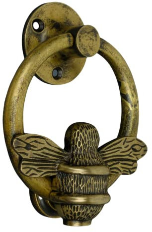 Heritage Bee Door Knocker for Front Door | Polished Solid Brass Bee Ring | Heritage Knockers with Strike Plate | UPVC | Bumblebee Front Door Furniture with a Unique Design