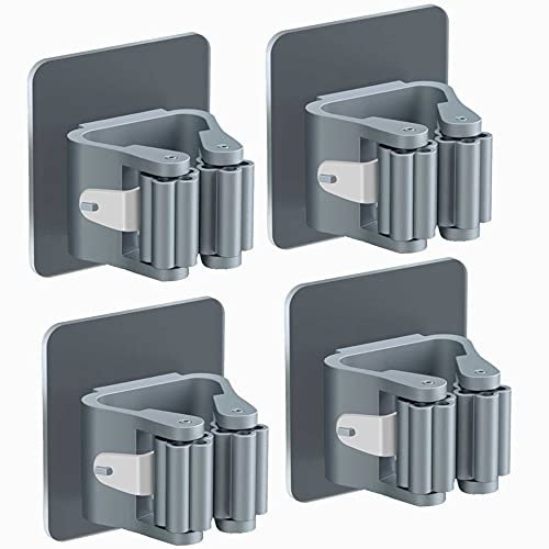 Voarge 4 Pcs Wall Mounted Brush Holder Wall Mounted Broom Holder Self Adhesive Broom Holder Hanging Broom Holder No Need To Punch Kitchen Bathroom (Blue)