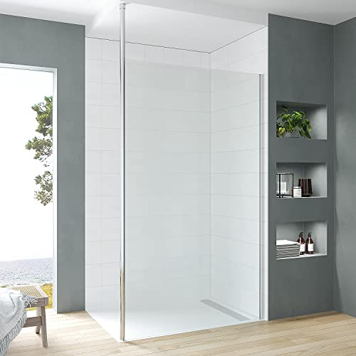 Duschwand Glas 120 cm breit 200 cm hoch Duschabtrennung Walk-in Dusche Duschkabine Duschtrennwand Begehbare Glastrennwand Einscheiben Sicherheitsglas 8 mm klar mit NANO inkl. Haltestange Decke Boden