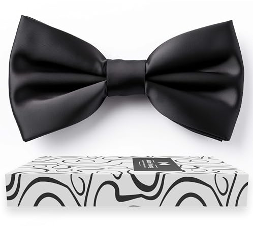 Adam Young Men's Black Bow Tie Pre-Tied Style Formal Satin Classic Bowtie for Tuxedo Faux Silk (Large, Black)