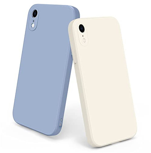 Meliya 2 Pièces Coque Compatible avec iPhone XR, Étui en Silicone avec Doublure en Microfibre Souple, Conception Spéciale de Bord Droit, 6.5, Gris Lavande/Blanc
