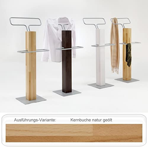 Herrendiener Morges Buche massiv 106 cm Sakkohalter Stummer Diener Kleiderbutler Kleiderständer Garderobenständer, Holzart:Kernbuche Natur geölt