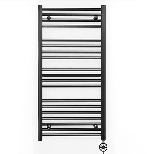 500mm Wide Black Electric Bathroom Heated Towel Rail Thermostatic Warmer Radiator Precise Control (500 x 1000 mm (BTU: 1669))
