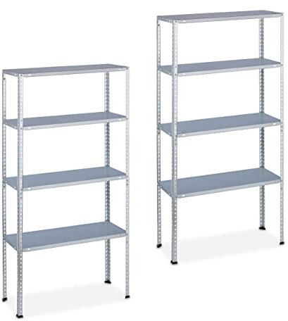 Relaxdays 2 x Schwerlastregal, Traglast: 200 kg, 4 Ebenen, HxBxT: 150 x 75 x 30 cm, Keller & Garage, Stahl, verzinkt, Silber