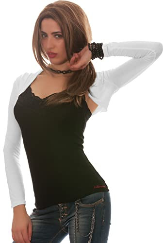 Toocool Damen Bolero Crop Cardigan Viskose Stretch Langarm Jacke Elegant CC-816 [Elfenbein, Einheitsgröße]