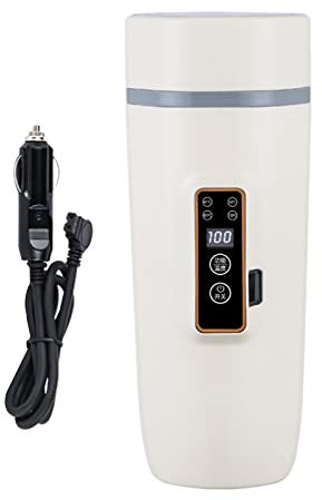 Auto Reise Wasserkocher 12V/24V,CEIEVER Auto Heizung Tasse 350ml Temperaturregelung von 100°C Tragbare Kaffeetasse zum Erwärmen von Kaffee/Tee/Milch auf Reisen (Auto - Weiß - 24V)
