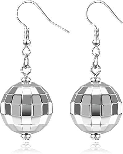 Discokugel Ohrringe,Silber 70er Disco Ball Earrings Thema Party Diskokugel Ohrringe Mädchen Schmuck Accessoires Outfit Damen Mottoparty