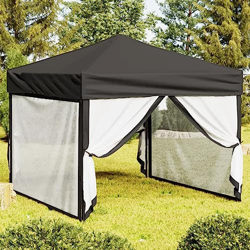 vidaXL Partyzelt Faltbar mit Seitenwänden Gartenzelt Festzelt Pavillon Zelt Gartenpavillon Gazebo Gartenlaube Bierzelt Faltzelt Camping Anthrazit 3x3 m