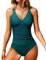 UMIPUBO Costume da Bagno Intero Donna Sexy Scollo a V Push Up Costumi da Mare Interi a Vita Alta Controllo della Pancia Monokini Bikini Un Pezzo Spiaggia Beachwear Swimwear (Blu Verde, L)