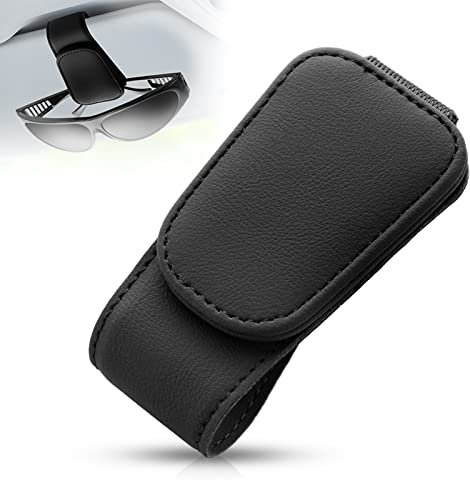 BILIONE Magnetic Leather Sunglass Holder, Eyeglass Hanger Clip for Car Sun Visor, Suitable for Different Size Eyeglasses (Black)