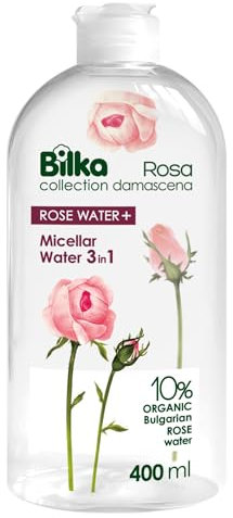 Bilka Collection Rosa Damascena Gesichtswasser 3-in-1 - Mizellenwasser mit Bio Bulgarischem Rosenwasser - Gesichtsreiniger und Make-Up Entferner - Ohne Parfüm und Alkohol - Naturkosmetik - 400 ml