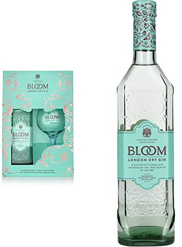 Bloom Gin Gift Set with London Dry Gin and 1 Coppa Glass - 70 cl & Gin London Dry, 700ml