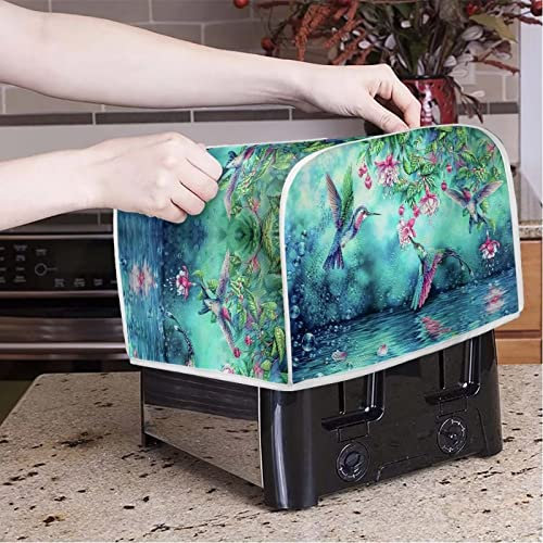 Poceacles Hummingbird Flowers Leaf Printed Toaster Cover 2 Slice Wide Slot Portable Toasters Cover Heat Resistant Small Kitchen Microwave Oven Dust Cover Case Protector for Women Men, S