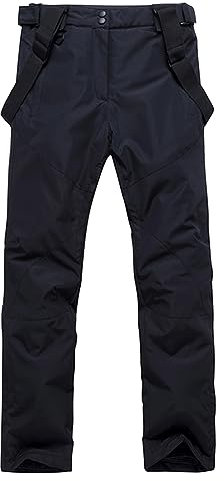 Herren Skihose Hosenträgerhose Outdoorhose Snowboardhose Winter Wasserdicht Warm Abnehmbare Hosenträger Skilanglaufhose Thermohose Wanderhose Ski Pant Black XL