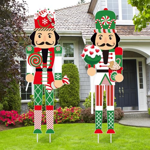 Hiboom 2 Pcs Large Yard Sign Nutcracker Decorations for Christmas - 13 x 39.4 Inch Outdoor Decor