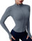 Rapbin Laufjacke Damen Langarm Gym Yoga Fitness Top Sportjacke Atmungsaktive Running Jacken Sportshirt Oberteil Reißverschluss Trainingsjacke mit Daumenlöchern Grau Blau M