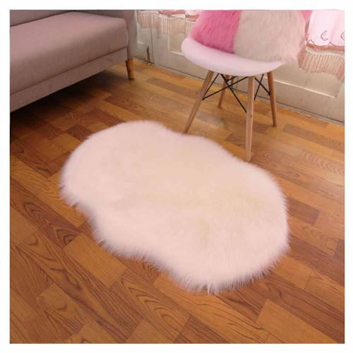 SHTGOI Kunstfell Teppich Plüsch Lammfellimitat Teppich Faux Fell Bettvorleger mit Anti-Rutsch Hirschleder-Samt Wollteppich Flauschige Sofa Matte für Wohnzimmer,Schlafzimmer 40 * 60cm Weiß