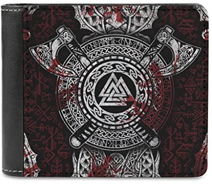 Wikinger Odin Herren Leder Geldbörse,Unisex Slim Geldbörsen Geldbeutel Geschenke für Freund/Männer/Vater Wikinger-9 One Size