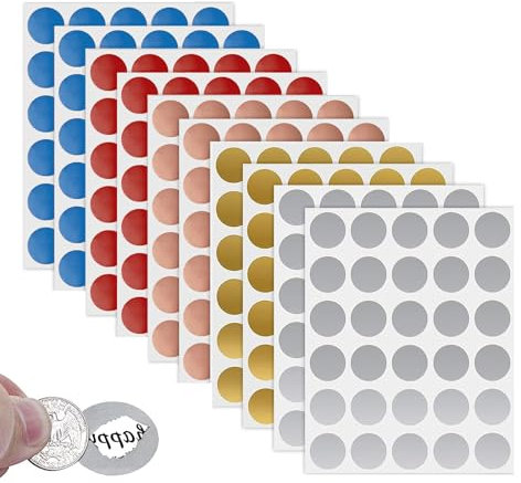 DGUSO Rubbelaufkleber 300 Stück Rubbelsticker 25mm Rubbel Etiketten Rubbeln Etiketten Rund Rubbellose Aufkleber Rubbelaufkleber für Schulspiele Rubbelaufkleber - Gold Silber Rosegold Rot Blau