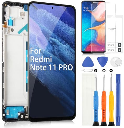 ARSSLY AMOLED Pantalla para Xiaomi Redmi Note 11 PRO LCD Display, para Redmi Note 11 PRO 5G LCD Pantalla táctil Digitazer Assembly Reemplazo con Kit de reparación 6.67 (Negro con Marco)