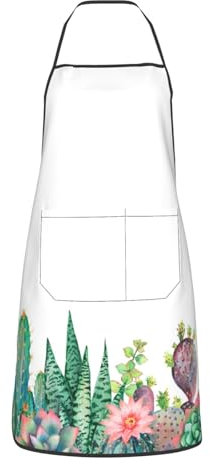 Amkong Carambola Küchenschürze, Kochschürze für Damen und Herren, mit Taschen, lustige Schürzen zum Kochen, Kaktusblüte, One size