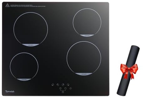 Topwish plaque induction 4 feux, plaque à induction avec couvercle de plaque, encastrable plaque à induction avec sécurité enfant, fonction boost, commande tactile, indicateur de chaleur,59 x 52cm