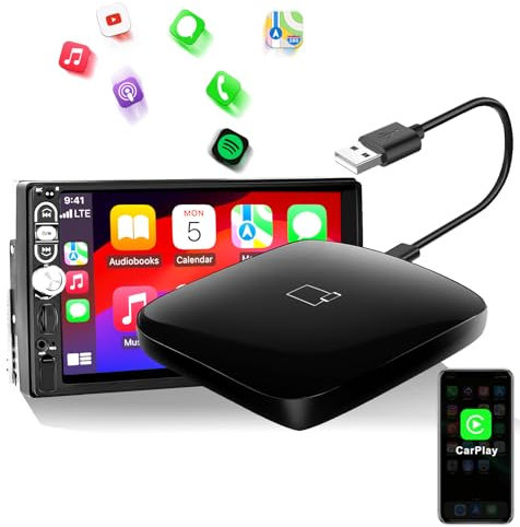 ZKJAYOE Adattatore Wireless CarPlay per Tutte le Auto CarPlay Cablate di Fabbrica Dongle CarPlay Converti CarPlay Cablato in Wireless, Plug and Play